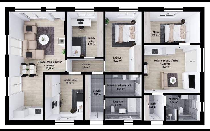 Dřevostavba Dvougenerační bungalov