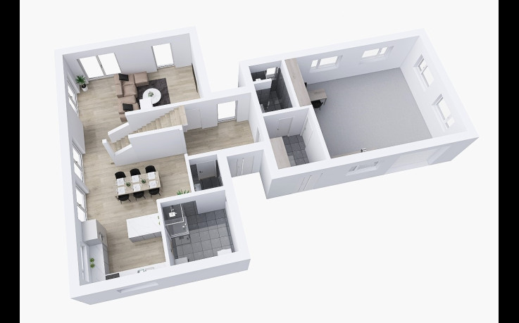 Dřevostavba Patrový dům s dílnou 50 m<sup>2</sup>