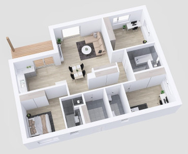 [Půdorys montovaného bungalovu 4+1]