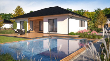 [bungalov pro čtyřčlennou rodinu s bazénem a terasou]