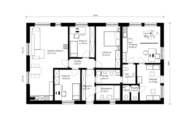 Dřevostavba Bungalov s ordinací