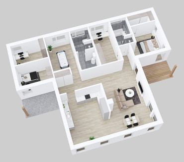 [půdorys modulového domu na klíč s dispozicí 5+kk]