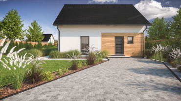 [Patrový rodinný dům Haas, vizualizace. Avanti 2-147, zahrada, vchod.]