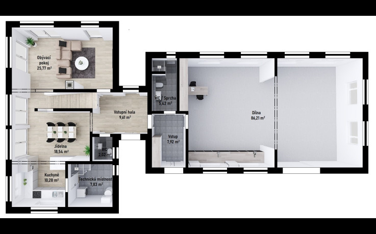 Dřevostavba Patrový dům s dílnou 100 m<sup>2</sup>