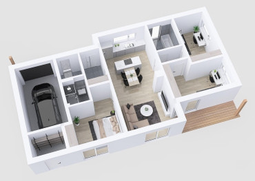 [půdorys, bungalov 5kk s garáží]