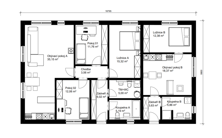 Dřevostavba Dvougenerační bungalov