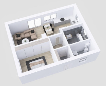 [Půdorys bungalovu do 3 milionů s dispozicí 2+KK]