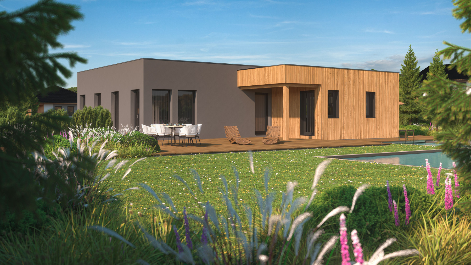 moderní modulový dům 5 kk s rovnou střechou